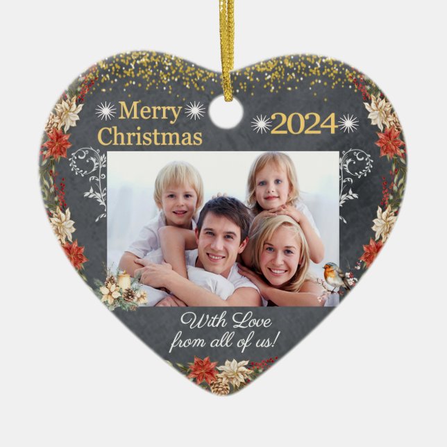 God jul Gift Family Photo Heart Ornament (Framsidan)