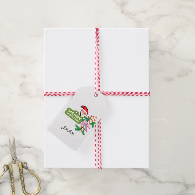 God jul Gift Märkre Jultomten Presentetikett (Med Snöre)