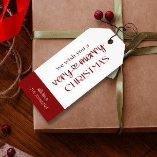 God jul Gift Märkres Classic Red Typography Presentetikett