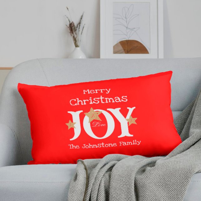 God jul Gift-skript Rustic Red Helgdag Lumbarkudde (These bright and cheerful Christmas red lumbar pillows are sure to get everyone in a holidays mood.)