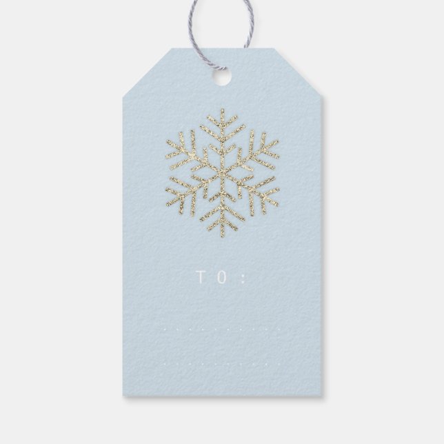 God jul Gift till skript Guld Pastel Blue Presentetikett (Baksidan)