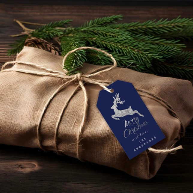 God jul Gift till skript Silver Grått Blue Presentetikett (Merry Christmas Gift To Script Silver Gray Blue Gift Tags)