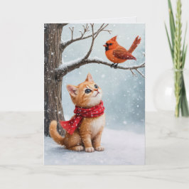 God Jul Ginger Kattunge när du tittar på en kardin Kort