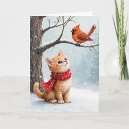 God Jul Ginger Kattunge när du tittar på en kardin Kort