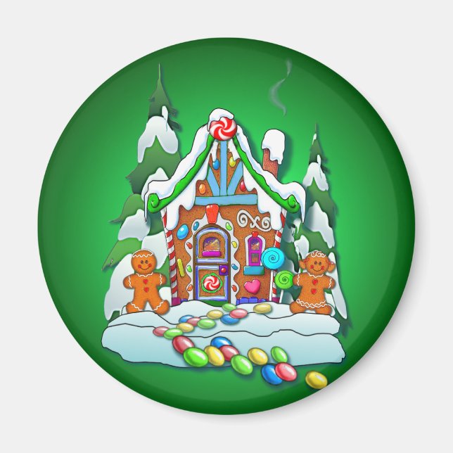 GOD JUL GINGERBREAD HOUSE by SHARON SHARPE Magnet (Framsidan)