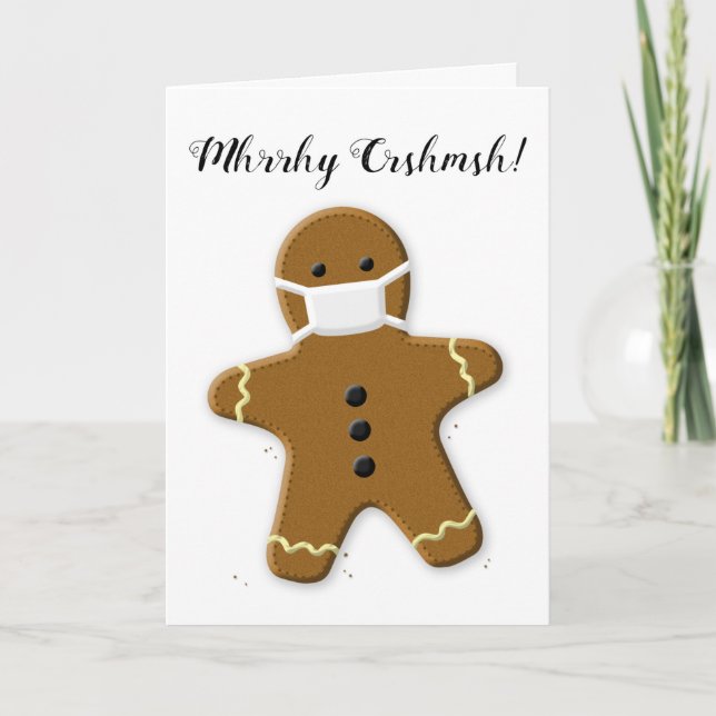 God Jul Gingerbread Man med ansiktsmask Helgkort (Framsida)