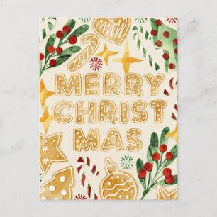 God jul Gingerbröd Cookies Lettering Helg Vykort