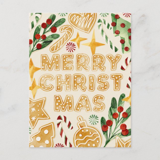 God jul Gingerbröd Cookies Lettering Helg Vykort (Framsida)