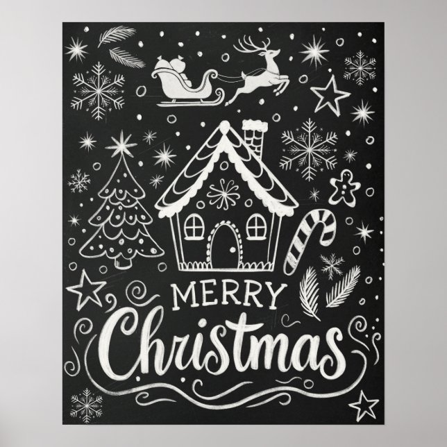 God jul Gingerbröd House Chalkboard Poster (Framsidan)