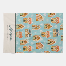 God Jul Gingerbröd House Cookie Blue Kökshandduk