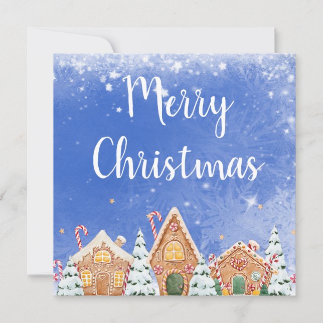 God jul Gingerbröd House med Polkagrisar Inbjudningar (Framsida)