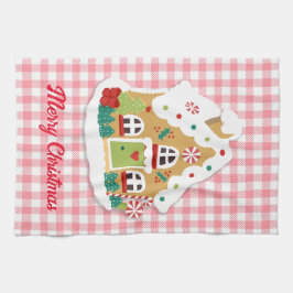 God jul Gingerbröd House Rosa Gingham Kökshandduk