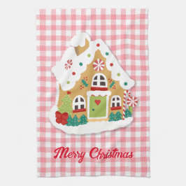 God jul Gingerbröd House Rosa Gingham Kökshandduk