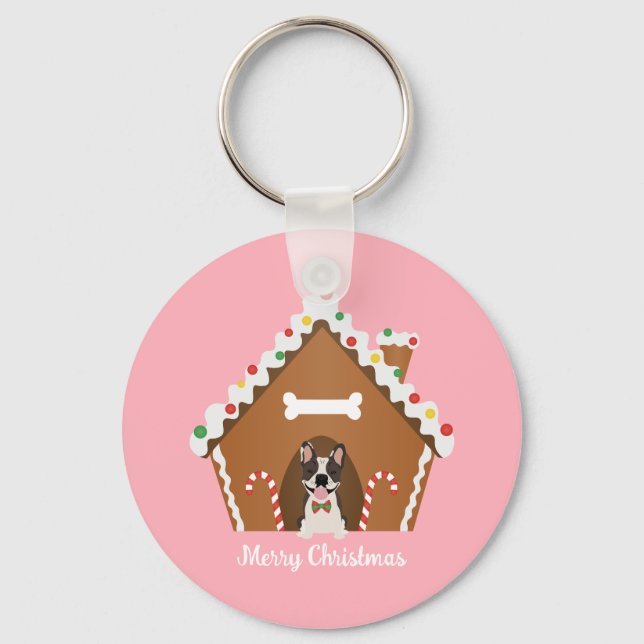 God jul Gingerbröd Hund House Nyckelring (Framsida)