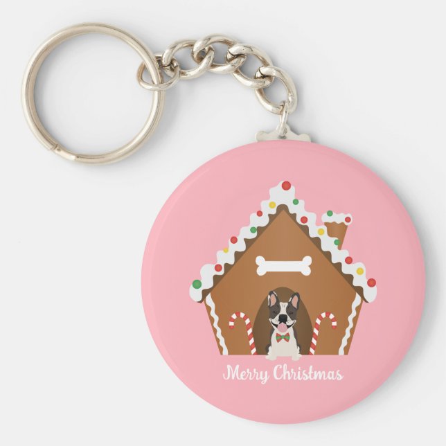 God jul Gingerbröd Hund House Nyckelring (Framsidan)
