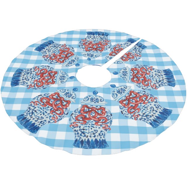 God Jul Gingham Ginger Burk  Julgransmatta Borstad Polyester (Vinklad)