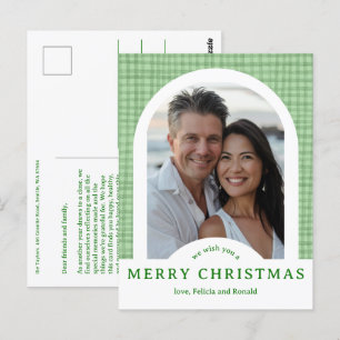 GOD JUL Gingham Helgdag ANPASSNINGSBAR Arch PHOTO Vykort
