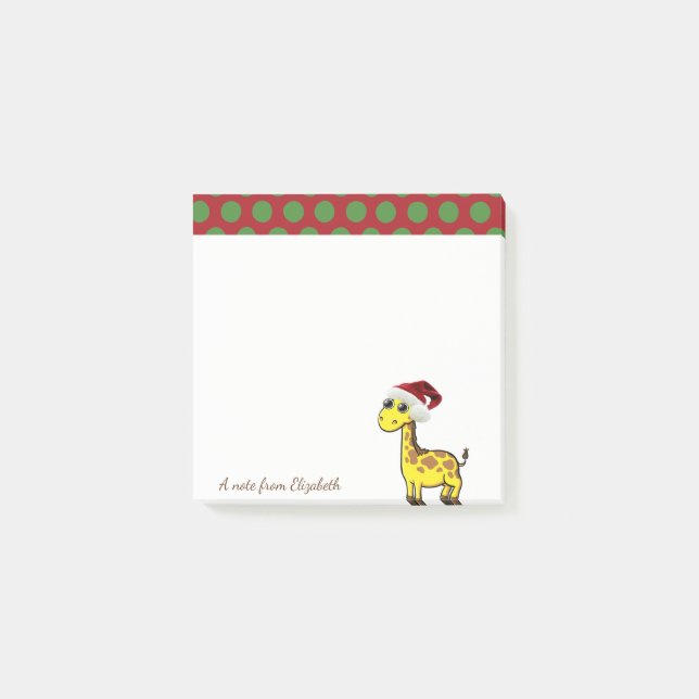 God Jul, Giraff Santa Hatt -Personlig Post-it Block (Framsida)