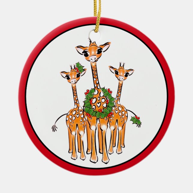 God jul Giraffe, frisk grönt andedräkt Julgransprydnad Keramik (Framsidan)