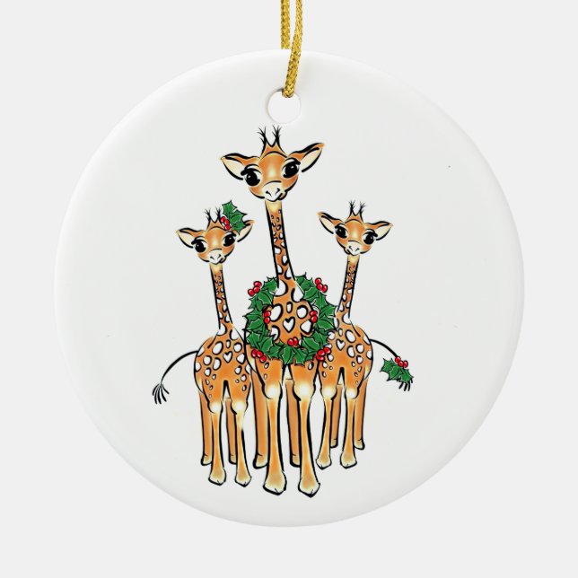 God jul Giraffe, frisk grönt andedräkt Julgransprydnad Keramik (Framsidan)