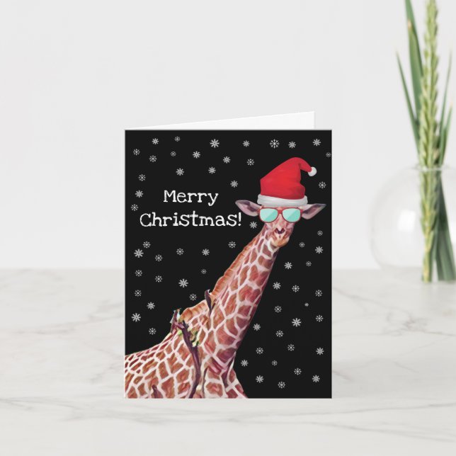 God jul Giraffe med Santa Hat Snöflingor Helgkort (Framsida)