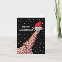 God jul Giraffe med Santa Hat Snöflingor