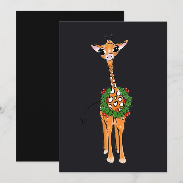 God jul Giraffes med Holly-andedräkt Julkort (Fram/baksida)