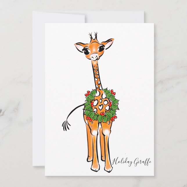 God jul Giraffes, röd grönt Holly-andedräkt Inbjudningar (Framsida)