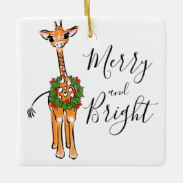 God jul Giraffes, röd grönt Holly-andedräkt Julgransprydnad Keramik