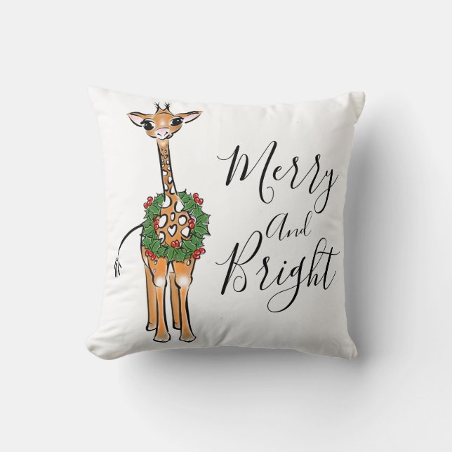 God jul Giraffes, röd grönt Holly-andedräkt Kudde (Framsida)