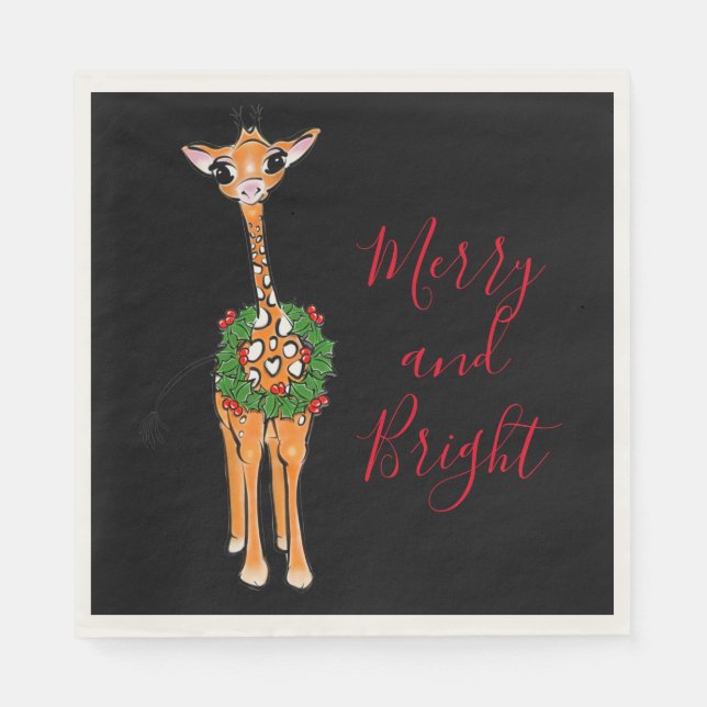 God jul Giraffes, röd grönt Holly-andedräkt Pappersservett (Framsidan)