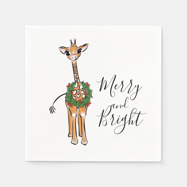 God jul Giraffes, röd grönt Holly-andedräkt Pappersservett (Framsidan)
