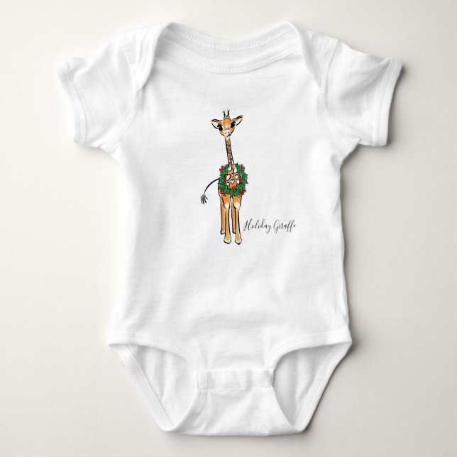 God jul Giraffes, röd grönt Holly-andedräkt T Shirt (Framsida)