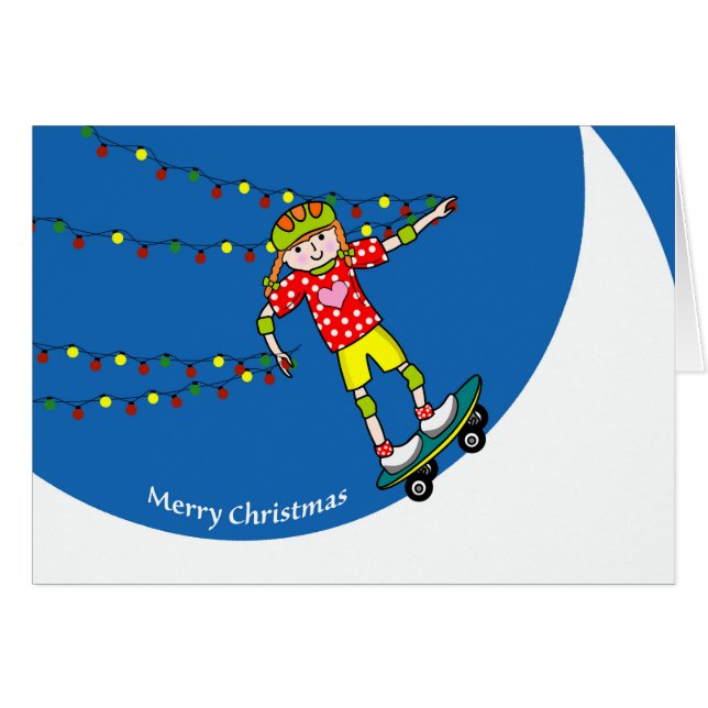 God jul, Girl Skateboarder med Ljus Hälsningskort (Framsidan Horizontal)