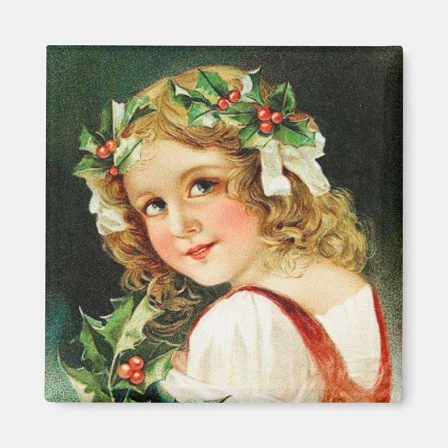 God jul Girl Vintage Magnet (Framsidan)