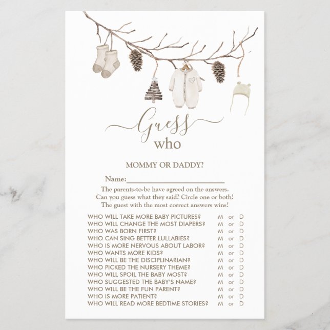 God Jul 'Gissa Vem'  Baby Shower Spel Flygblad (Framsidan)