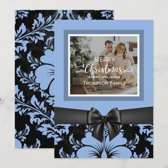 God jul glad helg, svart bog, blå inbjudningar (Fram/baksida)