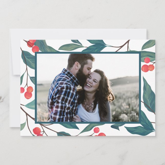 GOD JUL | Glad helg Watercolor Holly Inbjudningar (Framsida)