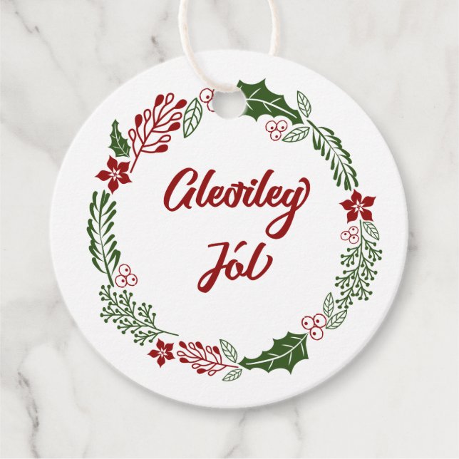 God jul, Gleðileg jól, Anpassningsbar Gåvor Etiketter (Framsida)