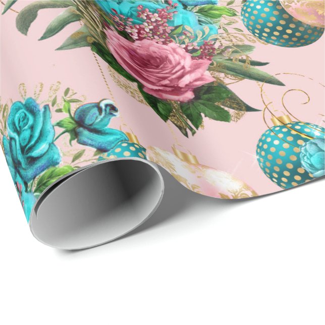 God jul Glitter Bauble Guld Rosa ros Blue Presentpapper (Rullad Hörn)