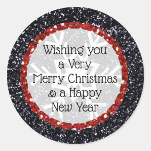 God jul Glitter Black och Red Stickers Runt Klistermärke