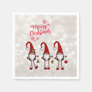 God jul,Glitter bokeh,Cute Red Gnomes Pappersservett
