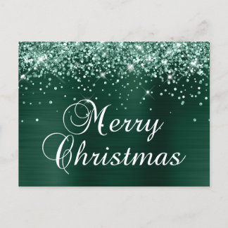 God Jul Glitter Tall Grön Folie Helg Vykort