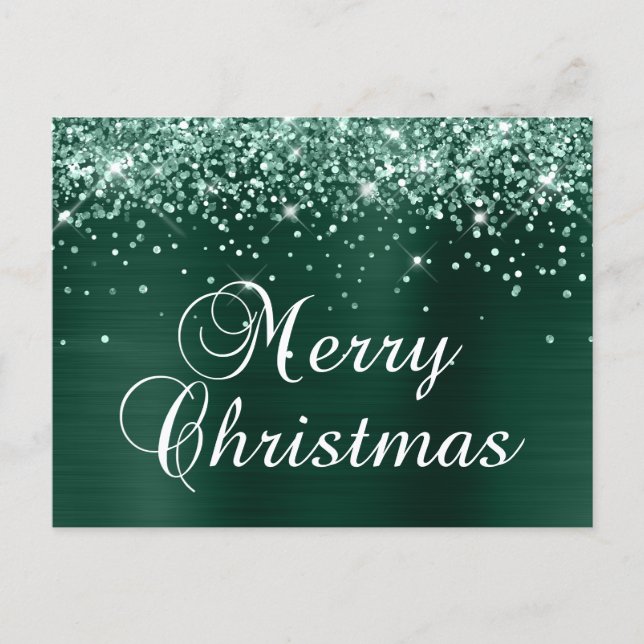 God Jul Glitter Tall Grön Folie Helg Vykort (Framsida)