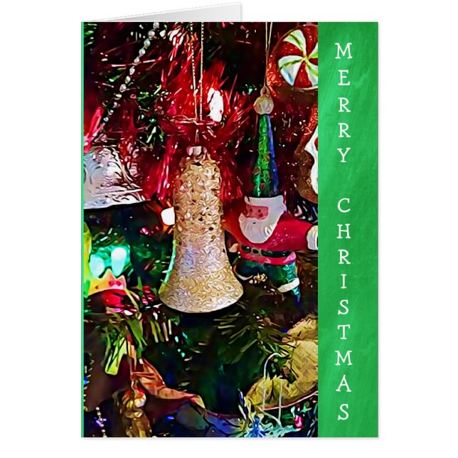 God jul Glittery Bell and Santa Card Hälsningskort (Framsidan)