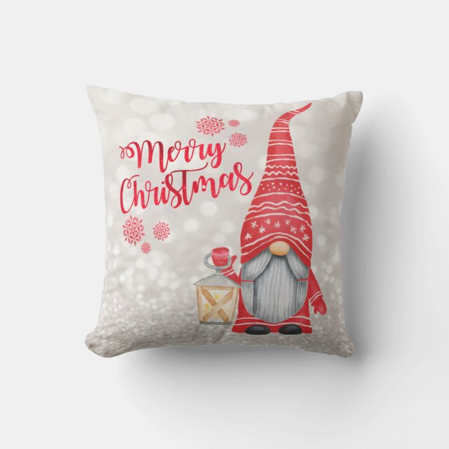 God Jul,Glittrande Bokeh,Snygg Tomte Kudde (Framsida)