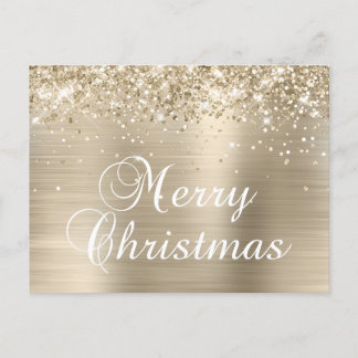 God Jul Glittrig Blekgul Folie Helg Vykort