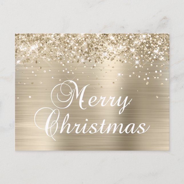 God Jul Glittrig Blekgul Folie Helg Vykort (Framsida)