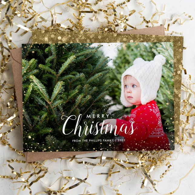 God jul | Glitz Faux Glitter Photo Overlay Julkort (Skapare uppladdad)