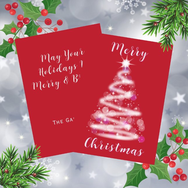 God jul Glowing Julgran Red Julkort (Merry Christmas Glowing Christmas Tree Red Holiday Card)